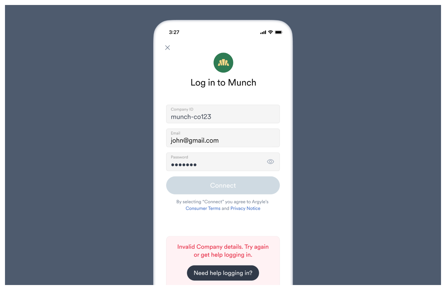 invalid_employer_identifier Account Connection error