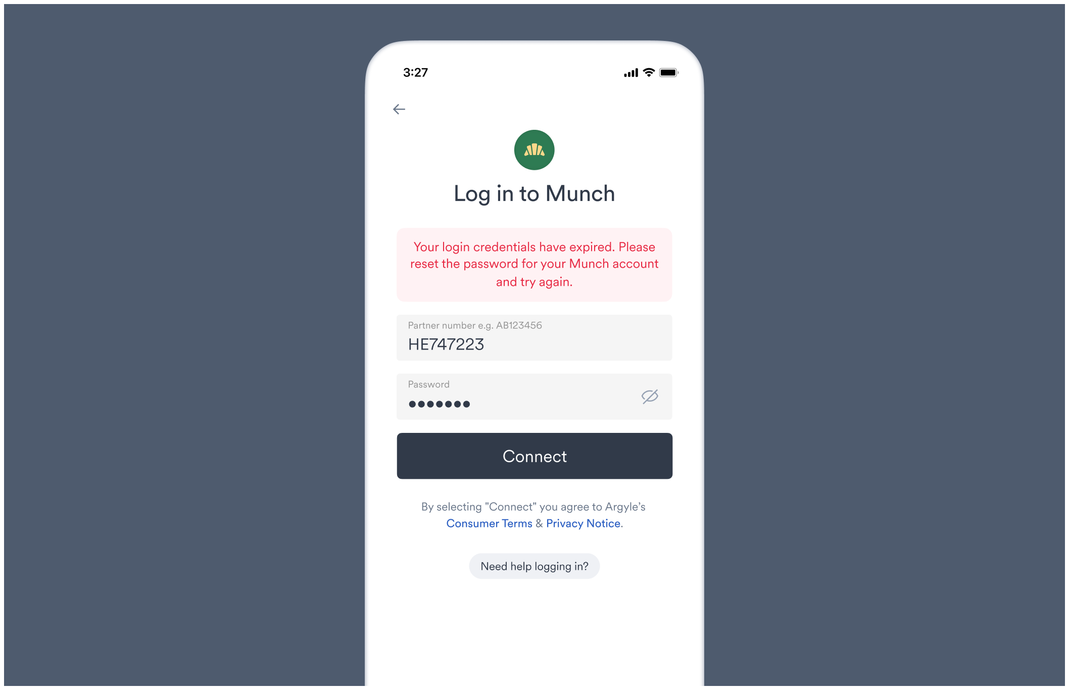 expired_credentials Account Connection error