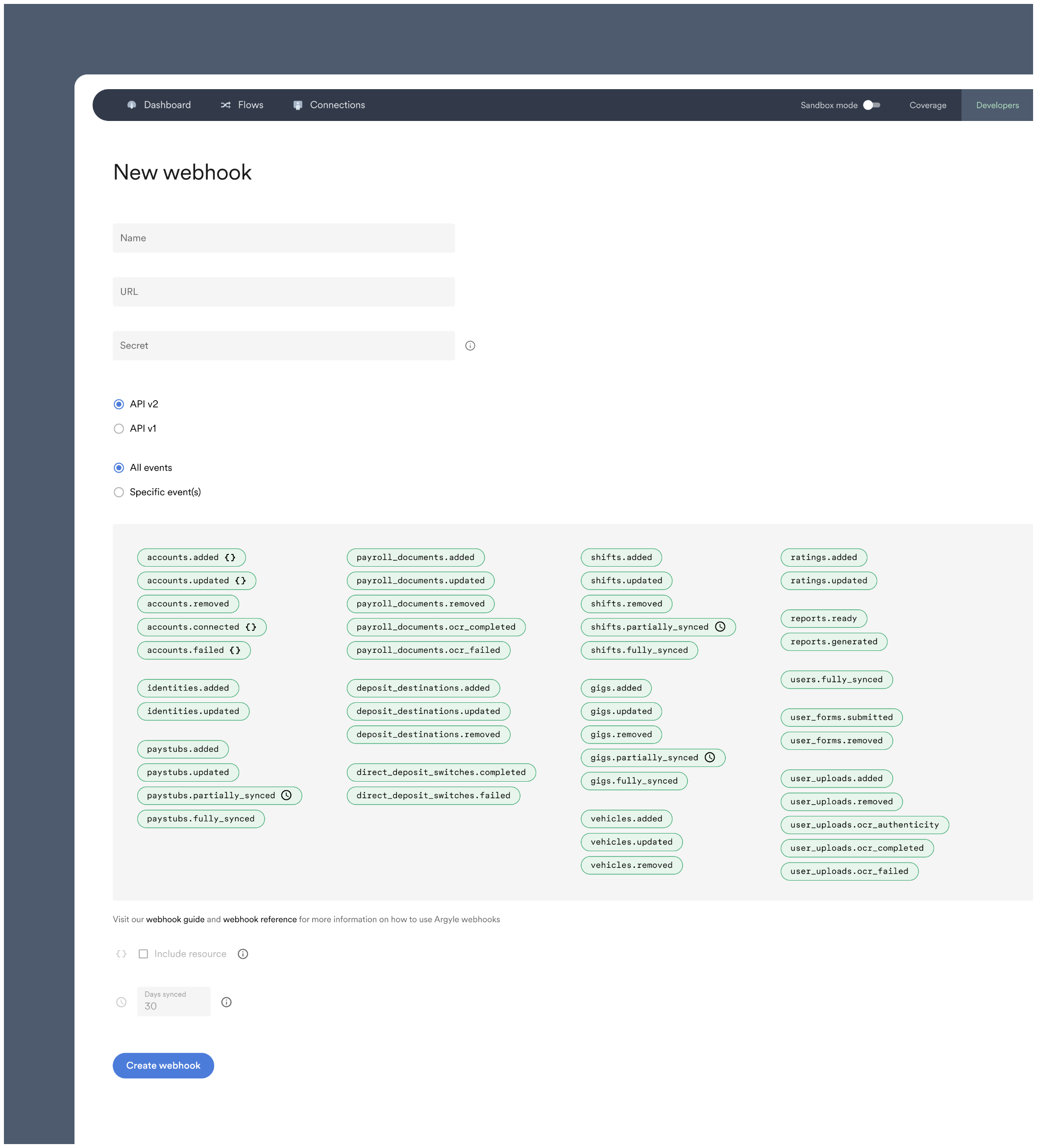 You can subscribe to webhooks through Console.
