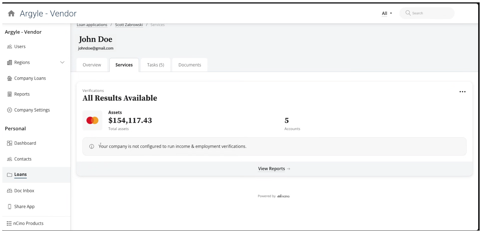 You can view asset reports within nCino in the Services section.