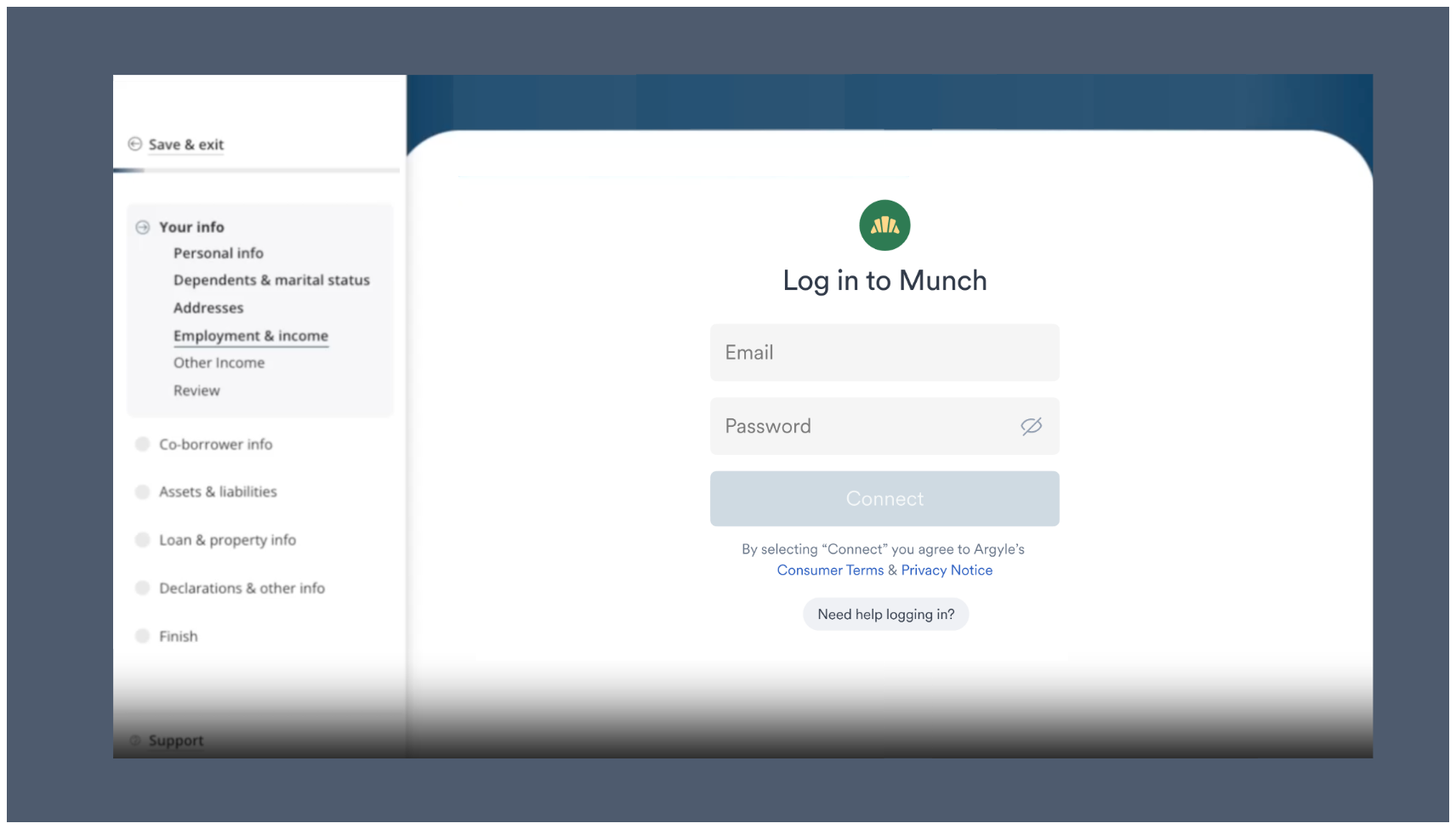 Login screen in Link.