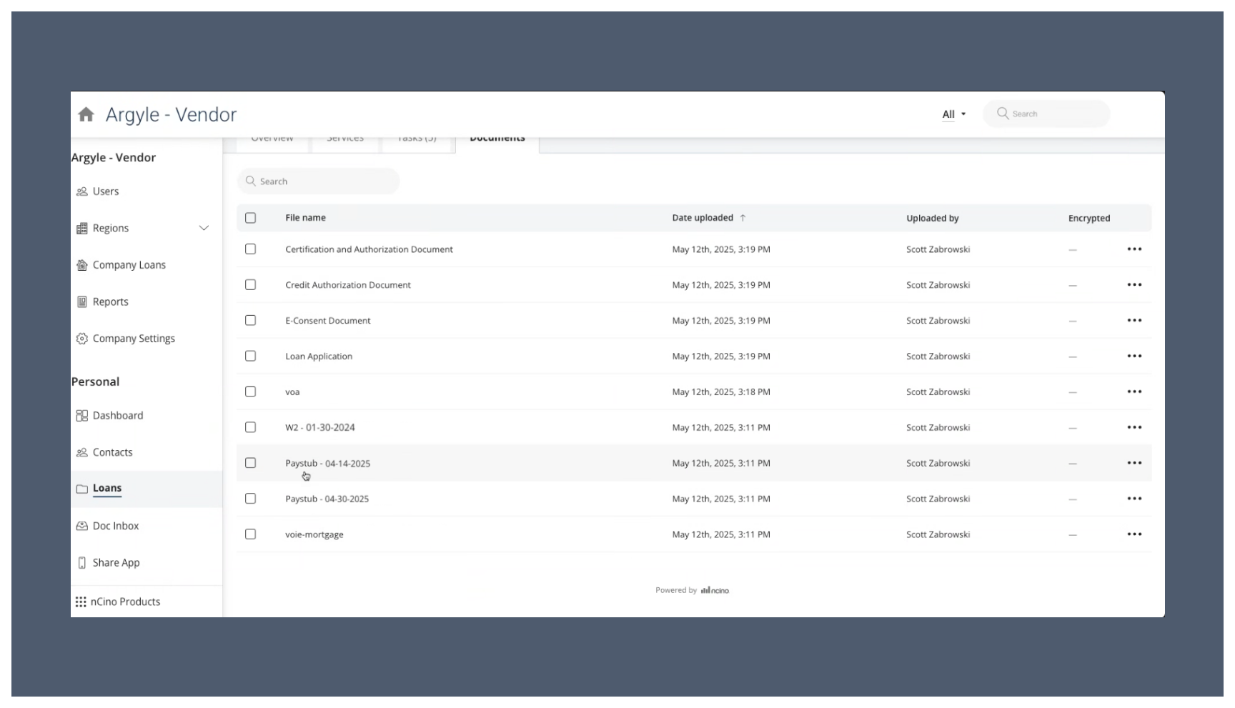 Documents can be found in the documents folder of the Loans tab.