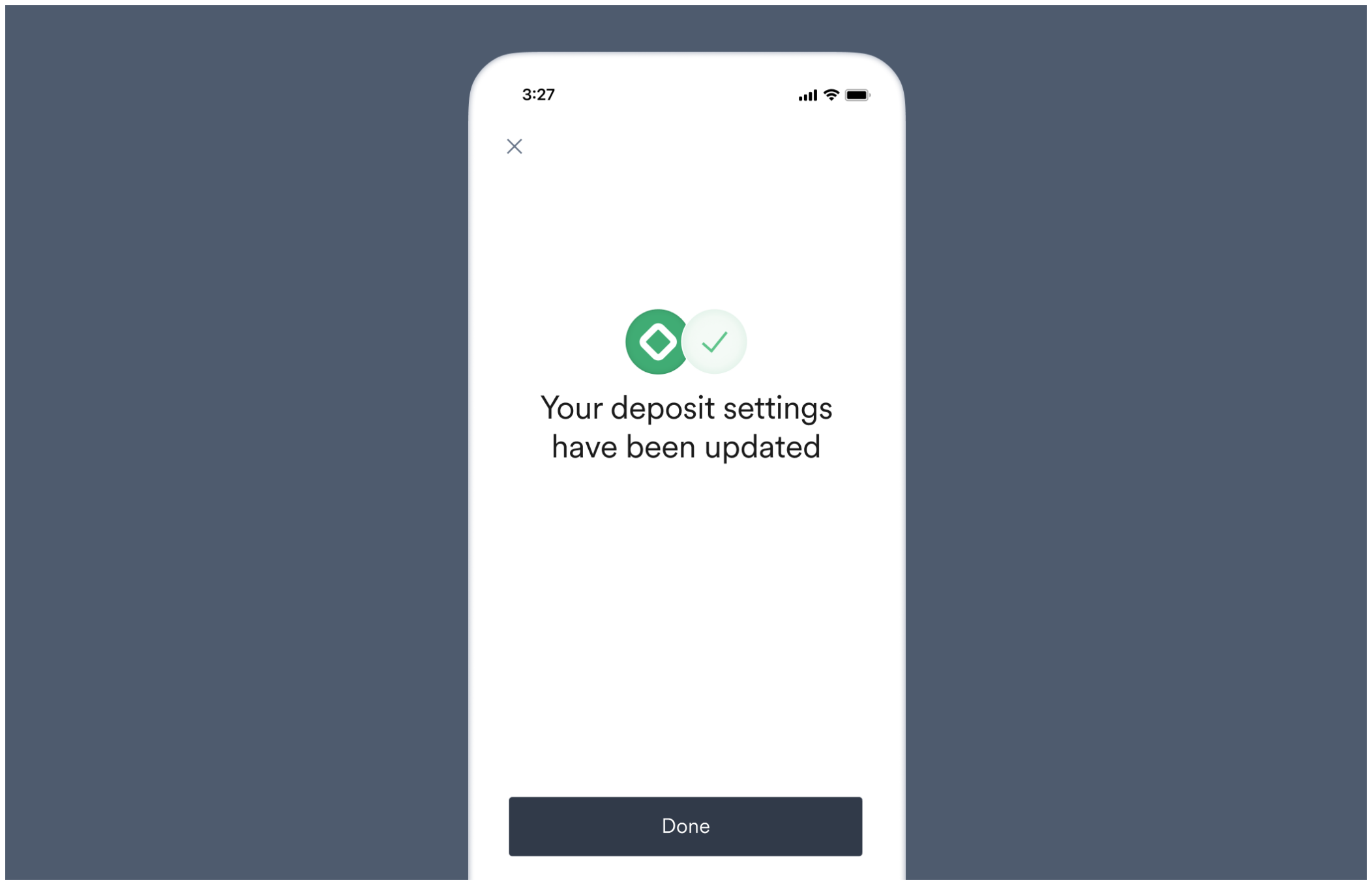 Direct deposit success screen in Link.