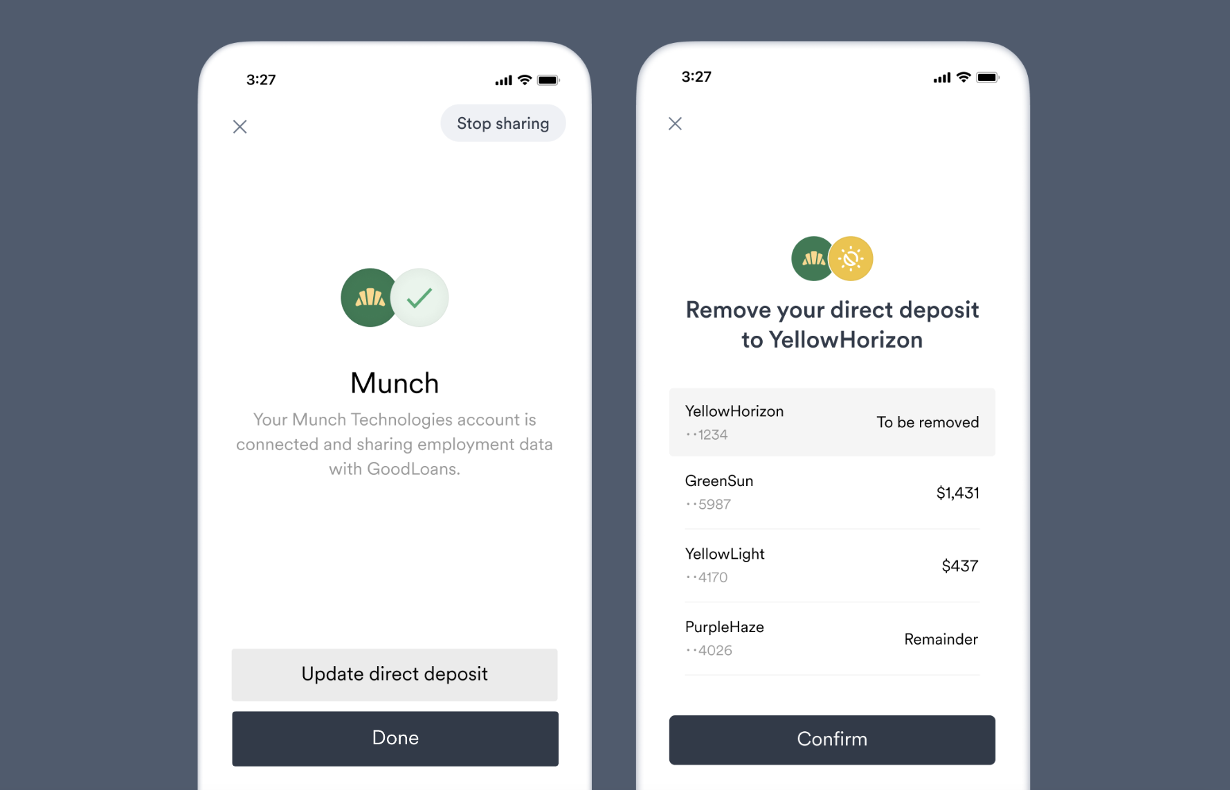 You can remove a bank account through Argyle deposit switching.