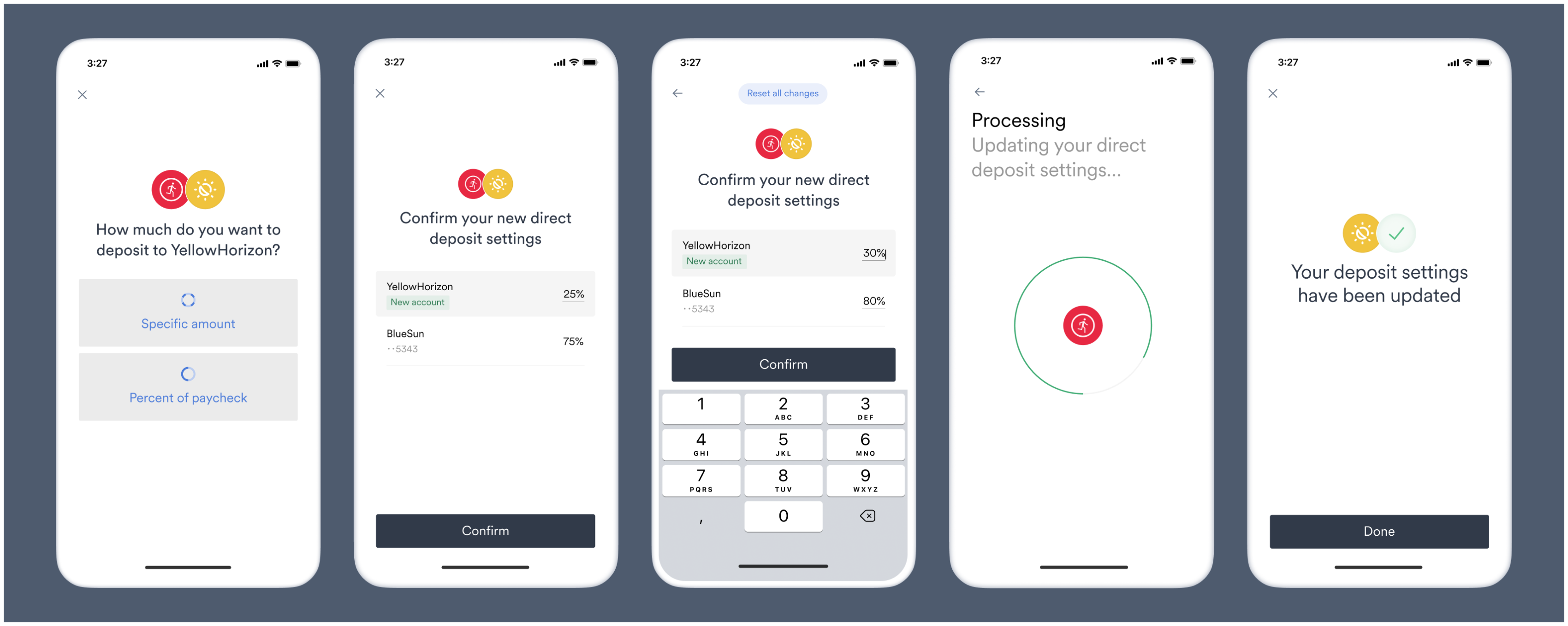 Deposit switching flow for certain percent or amount ranges.