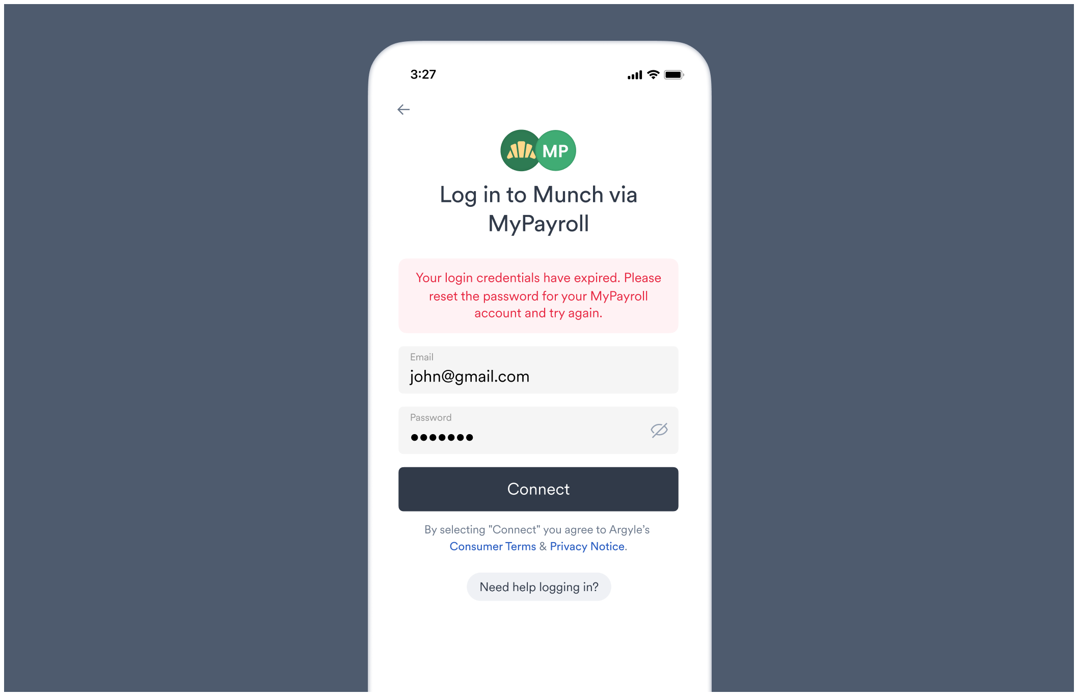 Users who need to change their login credentials can find a password reset link on their account connection page.