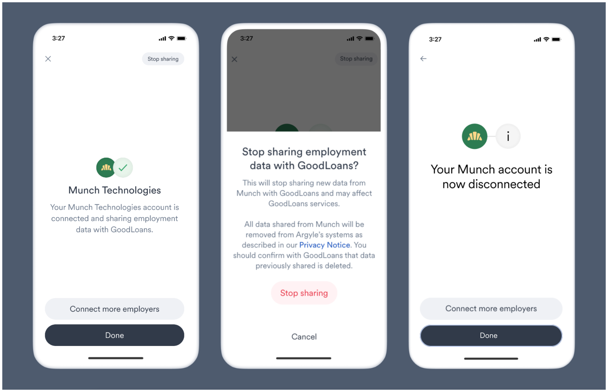 Users can select Revoke Access when within Link and viewing a connected account.